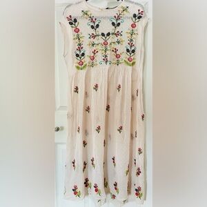 Zara Cream Sleevless Sheer Dress with Colorful Floral Embroidery Small